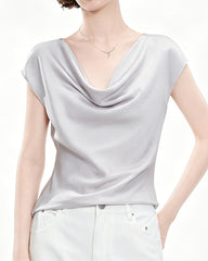 Cowl Neck Cap Sleeve Silk Blouse