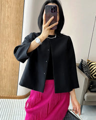 Cropped Silk and Wool Blazer, Black
