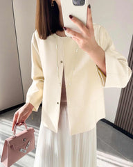 Cropped Silk and Wool Blazer, White