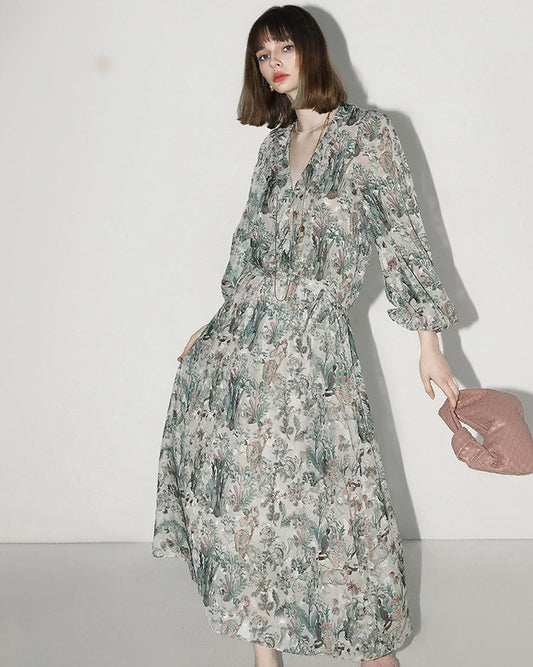 Fairyland Floral Silk Maxi Dress