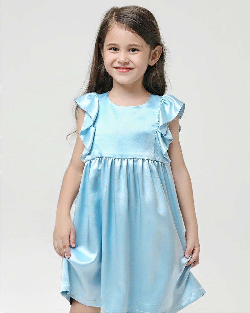 Girls Ruffle Sleeve Silk Dress Sleepwear
