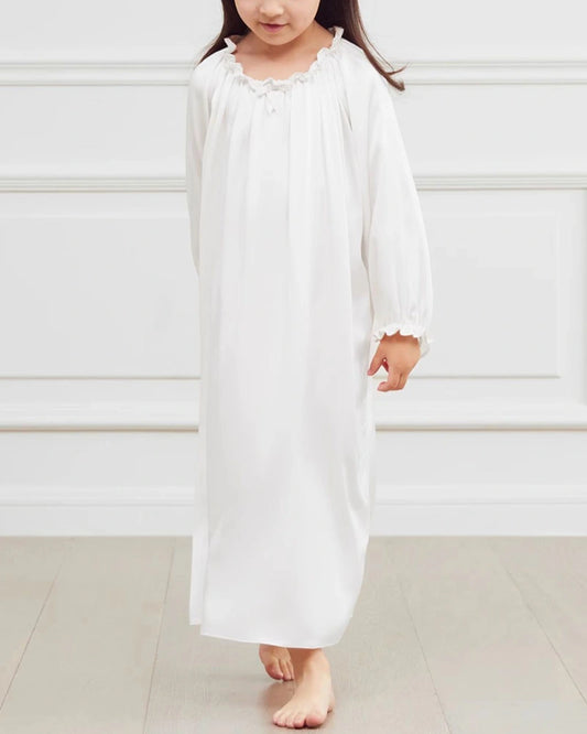 Girls Long Sleeve Silk Nightgown