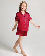 Girls Short Sleeve Silk Pajamas Set with Shorts