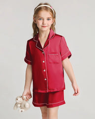 Girls Short Sleeve Silk Pajamas Set with Shorts
