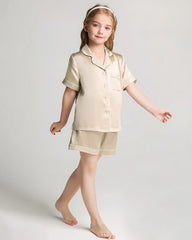Girls Short Sleeve Silk Pajamas Set with Shorts