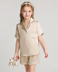 Girls Short Sleeve Silk Pajamas Set with Shorts