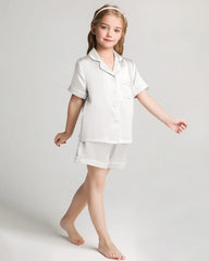 Girls Short Sleeve Silk Pajamas Set with Shorts