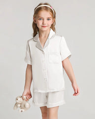 Girls Short Sleeve Silk Pajamas Set with Shorts