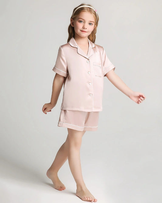 Girls Short Sleeve Silk Pajamas Set with Shorts - DAISYSILK UK