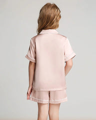 Girls Short Sleeve Silk Pajamas Set with Shorts