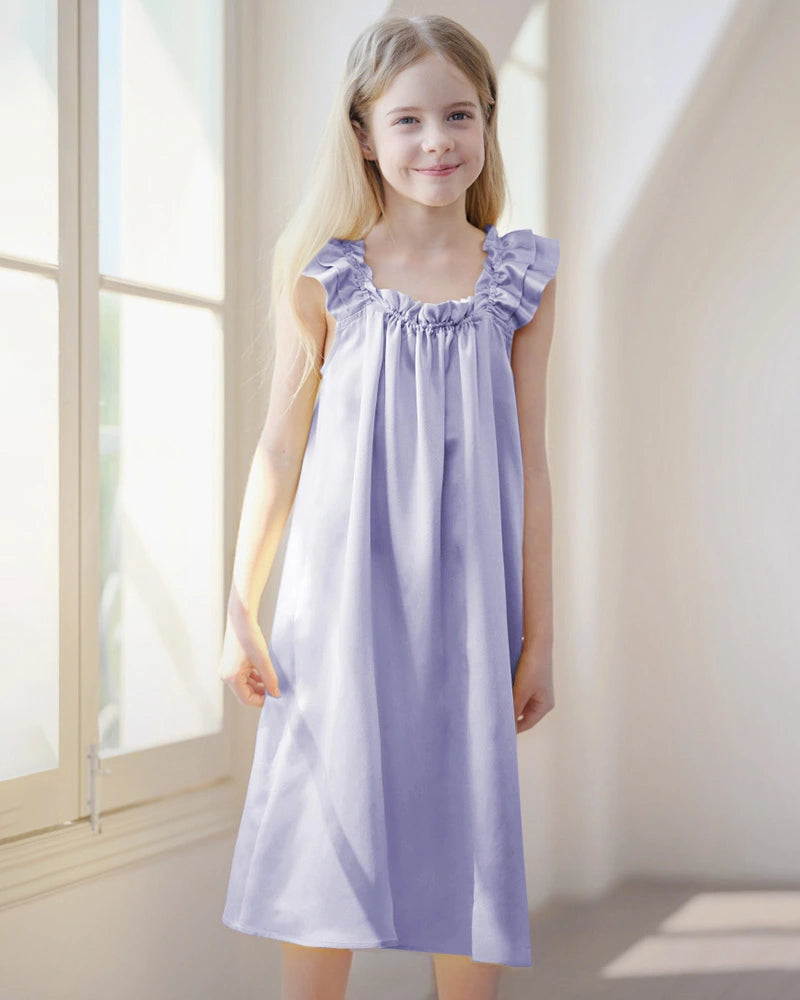Girls Silk Nightgown with Double Ruffle Sleeves - DAISYSILK UK