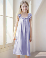 Girls Silk Nightgown with Double Ruffle Sleeves - DAISYSILK UK