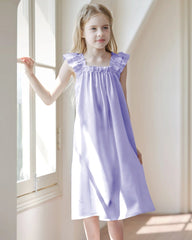 Girls Silk Nightgown with Double Ruffle Sleeves - DAISYSILK UK