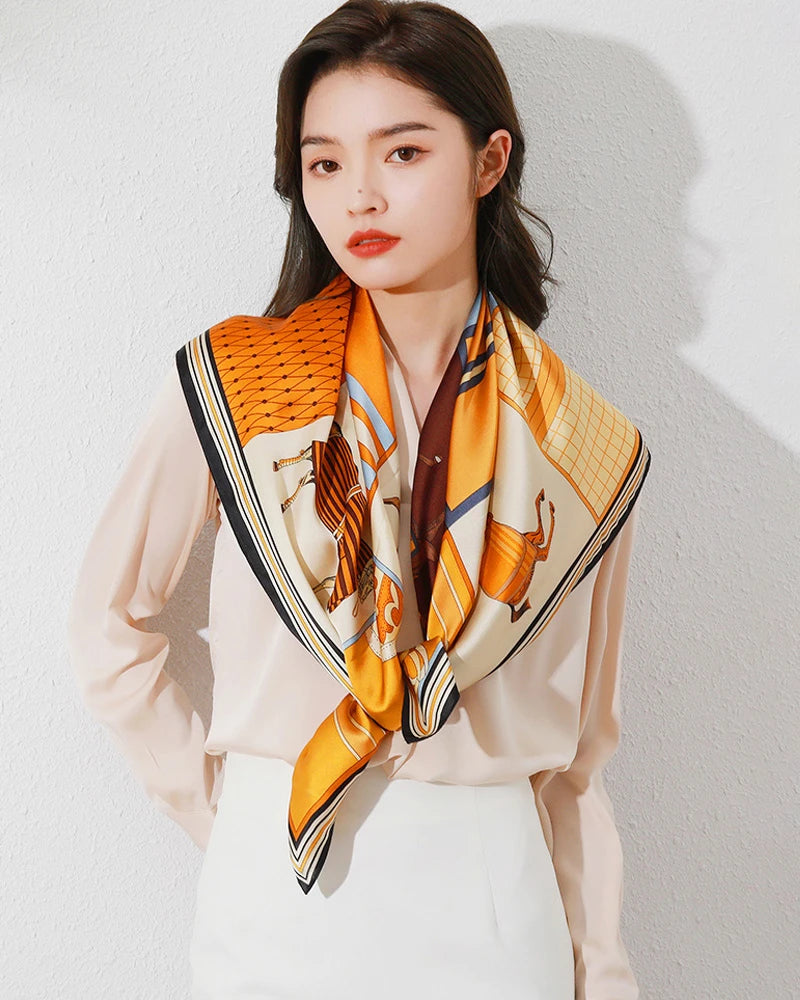 Horse Print Vintage Large Silk Scarf