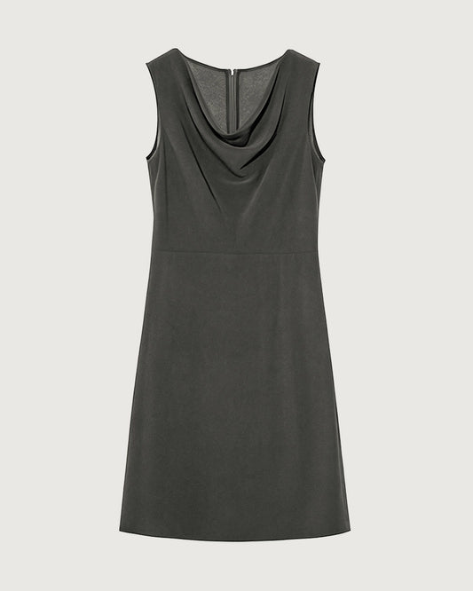 Triacetate Cowl Neck A Line Knee Length Dress