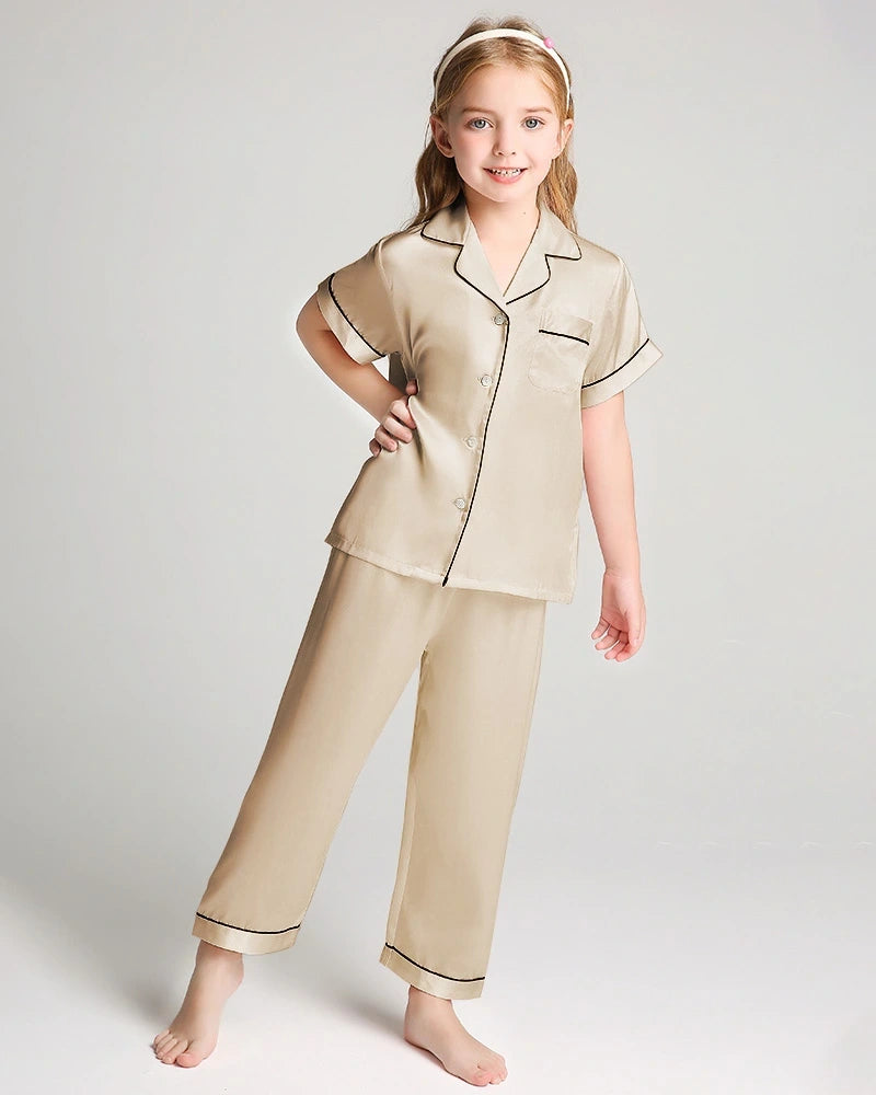 Unisex Kids Short Sleeve Silk Pajamas Set - DAISYSILK UK