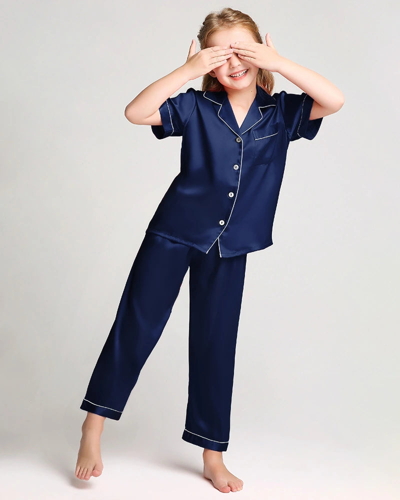 Unisex Kids Short Sleeve Silk Pajamas Set - DAISYSILK UK