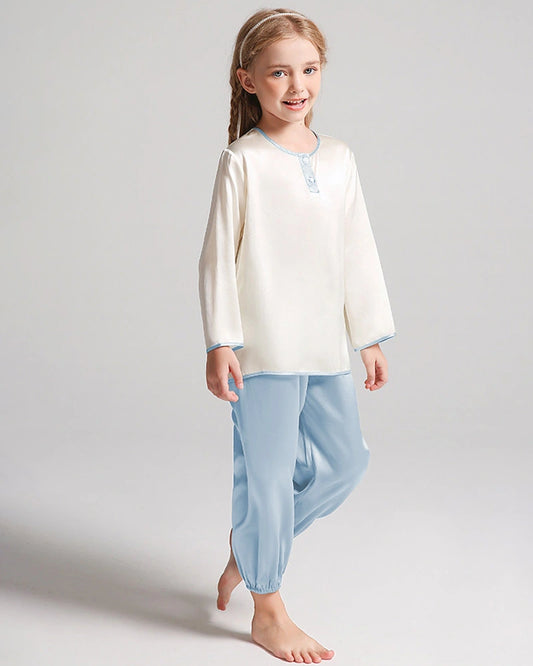 Long Sleeve Silk Pajama Set For Kids