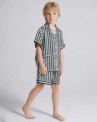 Striped Kids Silk Pajama Shorts Set
