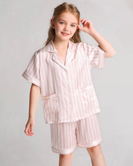Striped Kids Silk Pajama Shorts Set