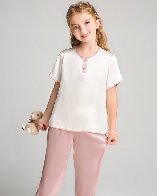 Girls Short Sleeve Silk Pajama Set