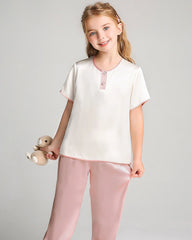 Girls Short Sleeve Silk Pajama Set