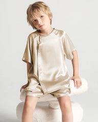 Kids Silk Pajamas Short Sleeve Shorts Set