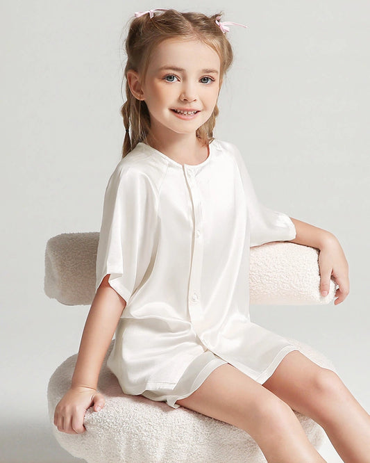 Kids Silk Pajamas Short Sleeve Shorts Set