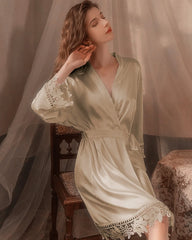 Washable Silk Lace Bridal Robe, Champagne
