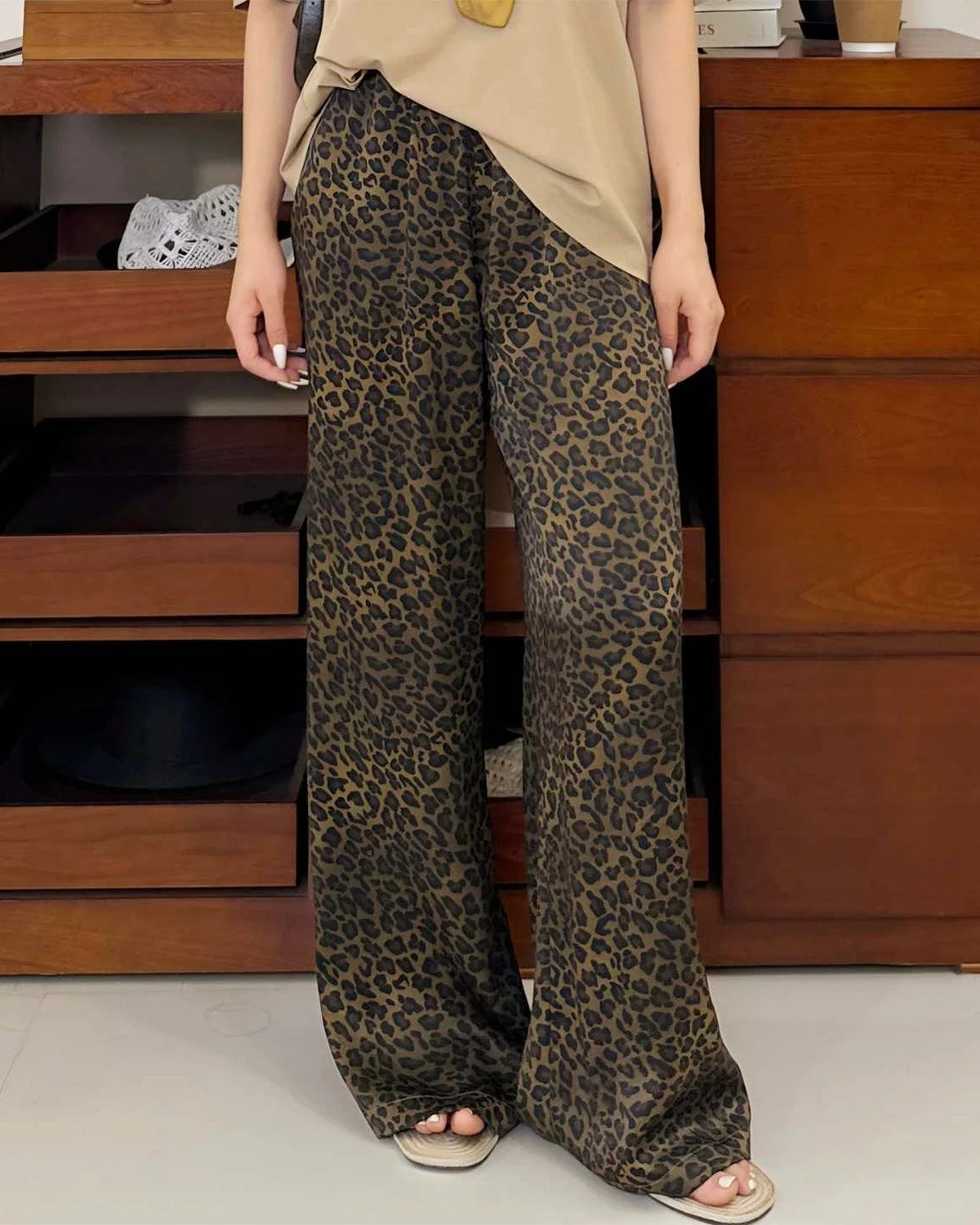 Leopard Print Silk Pants for Women