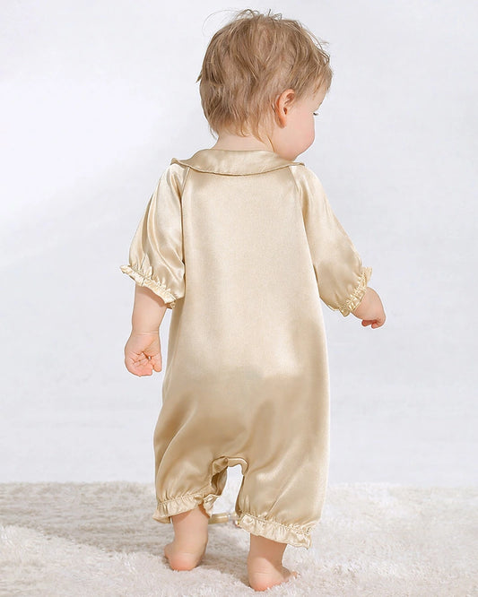 Luxury Silk Baby Romper with Button Closure