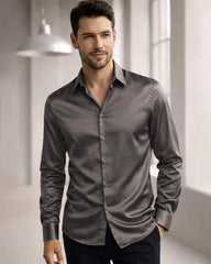 Classic Collar Silk Long Shirt For Men