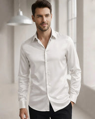 Classic Collar Silk Long Shirt For Men