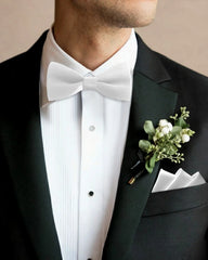 Washable Silk Bow Tie and Pocket Square Set, White