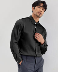 Luxury Mens Washable Silk Shirt Long Sleeve
