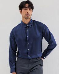 Luxury Mens Washable Silk Shirt Long Sleeve