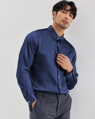 Luxury Mens Washable Silk Shirt Long Sleeve