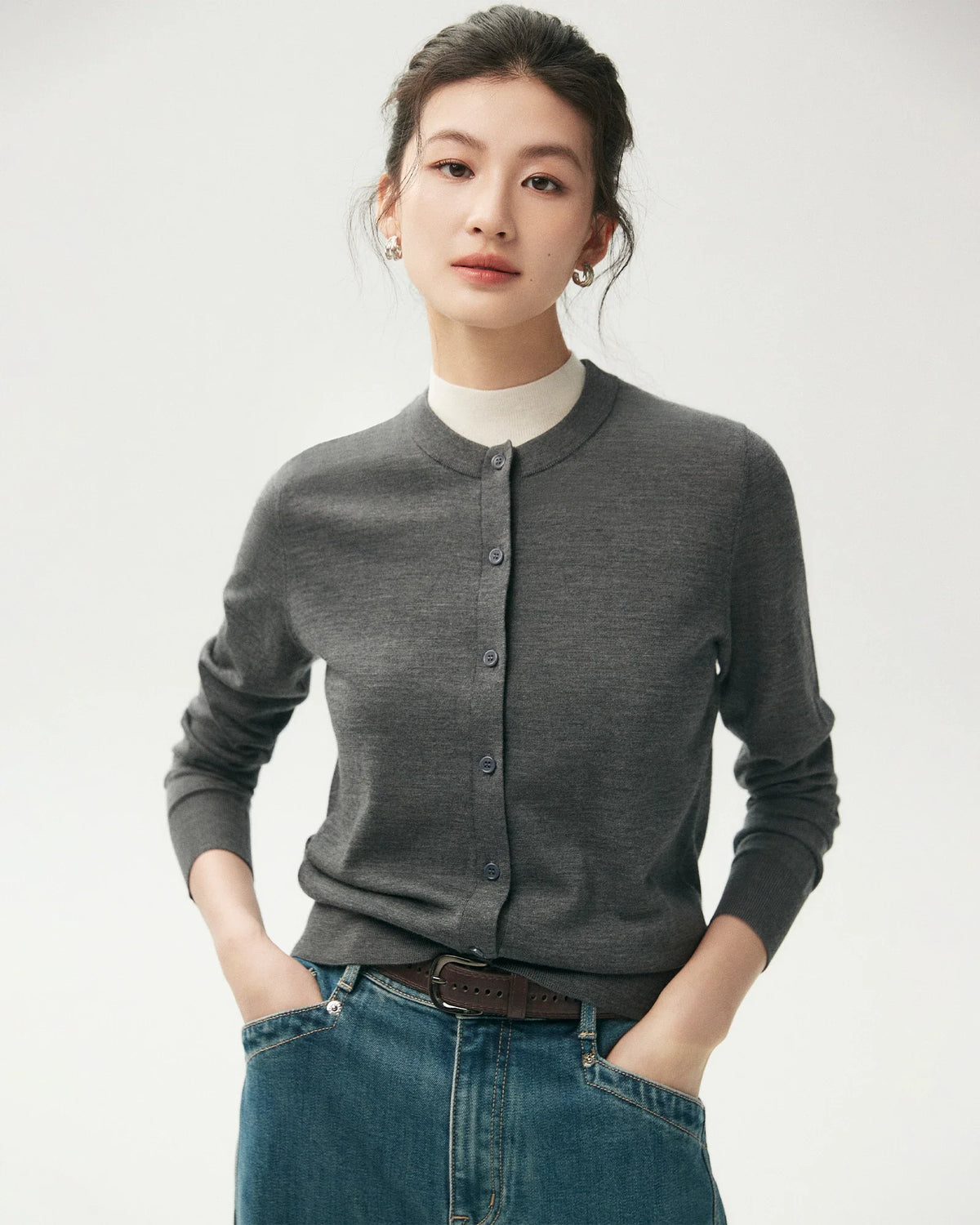 100% Merino Wool Button Up Cardigan
