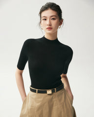 100% Merino Wool Mock Neck Short Sleeve Top