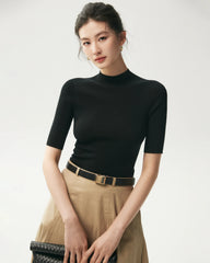 100% Merino Wool Mock Neck Short Sleeve Top