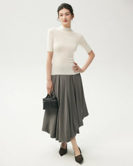 100% Merino Wool Mock Neck Short Sleeve Top