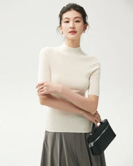100% Merino Wool Mock Neck Short Sleeve Top
