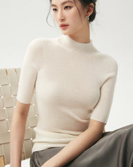 100% Merino Wool Mock Neck Short Sleeve Top