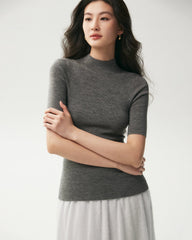 100% Merino Wool Mock Neck Short Sleeve Top
