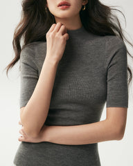 100% Merino Wool Mock Neck Short Sleeve Top