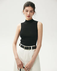 100% Merino Wool Sleeveless Mock Neck Top