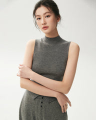 100% Merino Wool Sleeveless Mock Neck Top