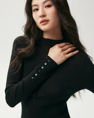 100% Merino Wool Ribbed Mock Neck Top