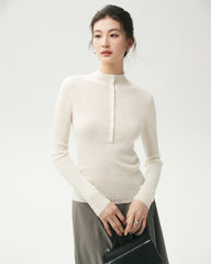 100% Merino Wool Ribbed Mock Neck Top