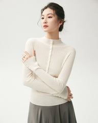 100% Merino Wool Ribbed Mock Neck Top